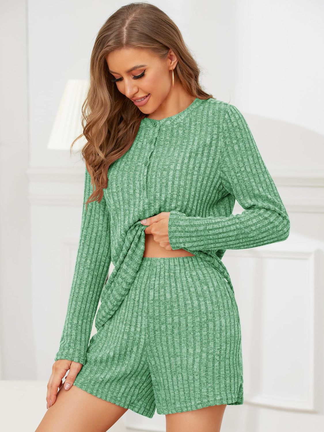 Ribbed Round Neck Top and Shorts Set-Bella Boutique Collective