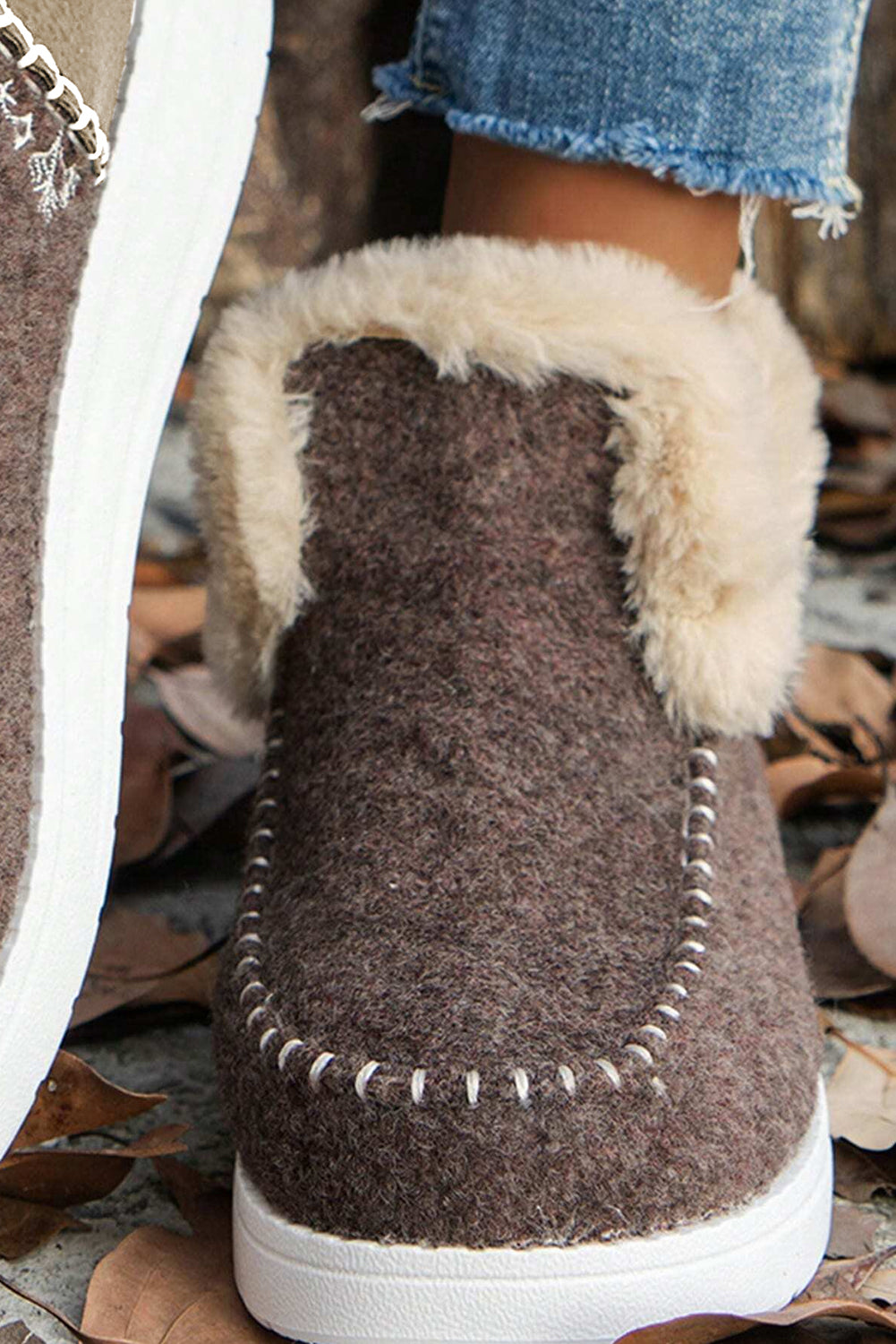 Coffee Suede Stitching Patchwork Plush Lined Anklet Boots-Bella Boutique Collective