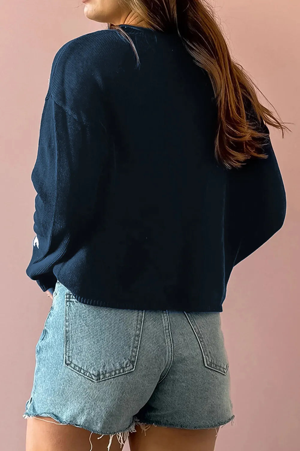 Star Round Neck Long Sleeve Sweater-Bella Boutique Collective