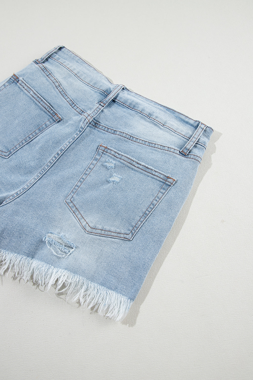 Light Blue Distressed Ripped Raw Hem High Waist Denim Shorts-Bella Boutique Collective