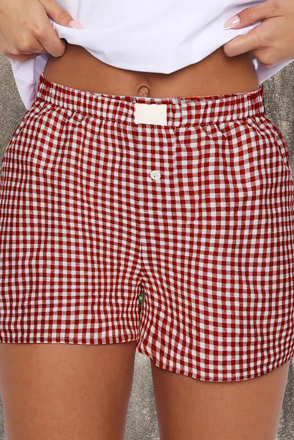 Red Gingham Printed High Waist Shorts-Bella Boutique Collective