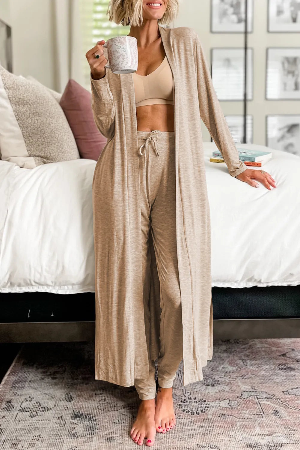 Open Front Long Sleeve Cardigan and Pants Lounge Set-Bella Boutique Collective