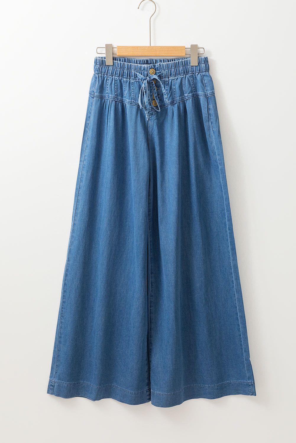 Dusk Blue Mineral Wash Button Fly Waist Wide Leg Jeans-Bella Boutique Collective