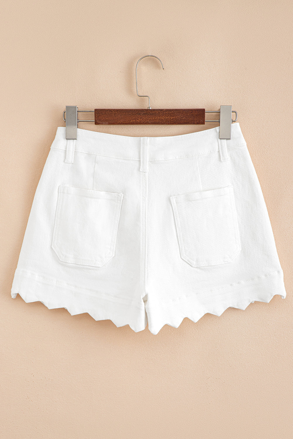 White Scalloped Hemline Acid Wash High Waist Denim Shorts-Bella Boutique Collective