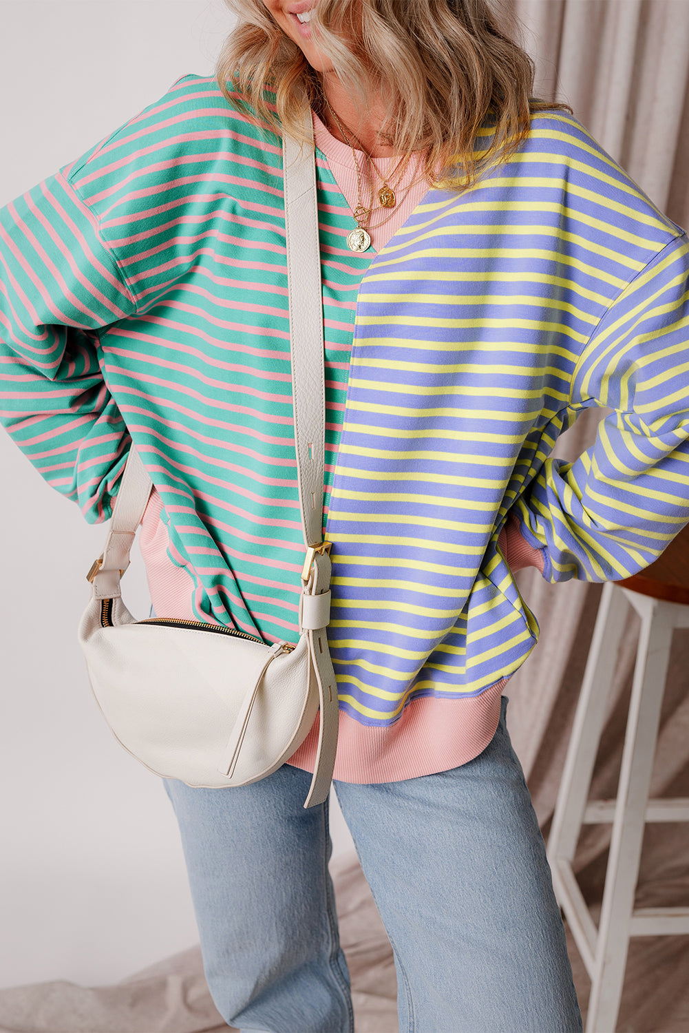 Colorblock Drop Shoulder Oversize Sweatshirt-Bella Boutique Collective
