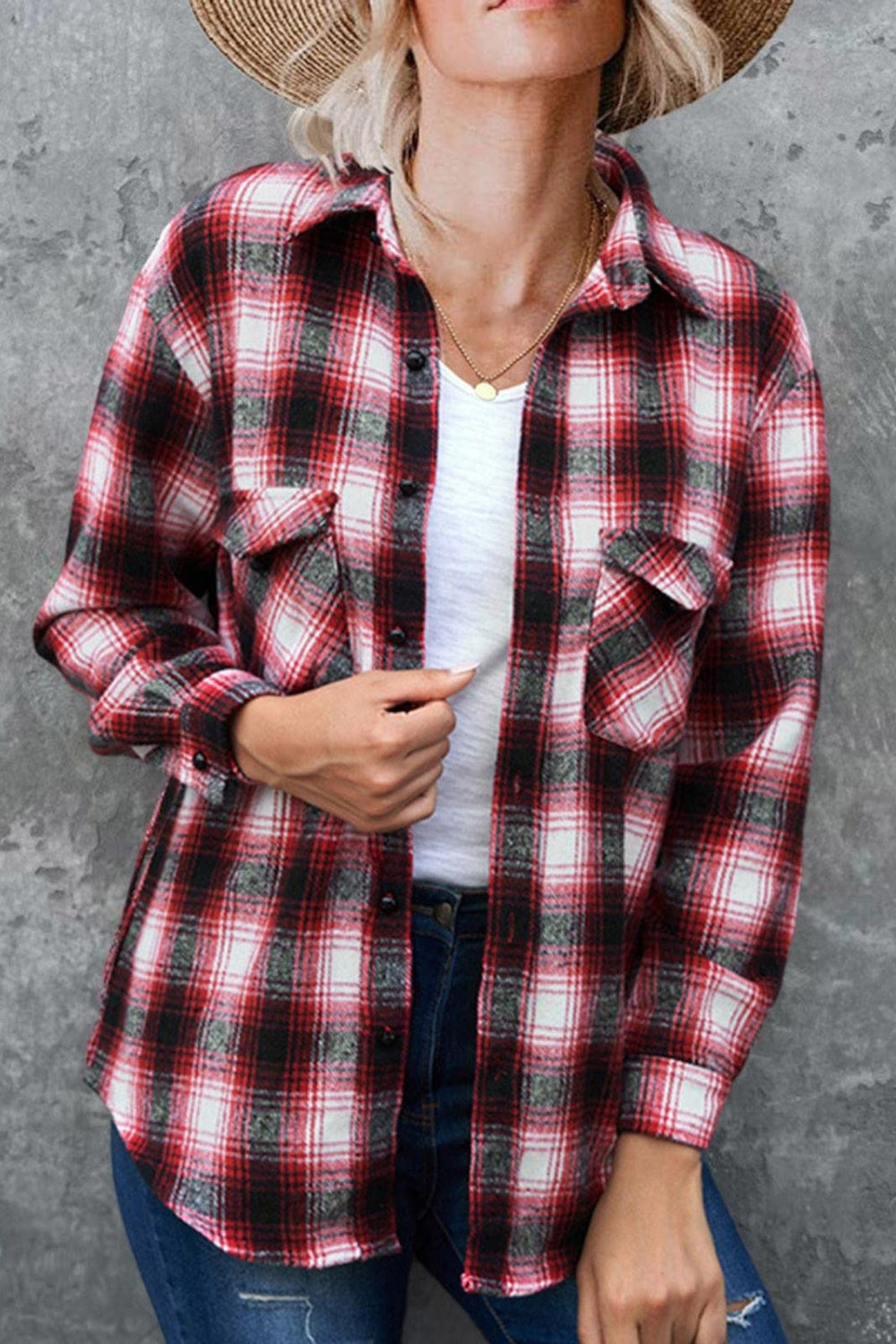 Full Size Plaid Collared Neck Long Sleeve Shirt-Bella Boutique Collective