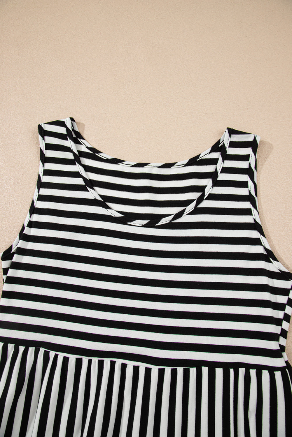 Black Stripe U Neck Sleeveless Loose Fit Mini Dress-Bella Boutique Collective