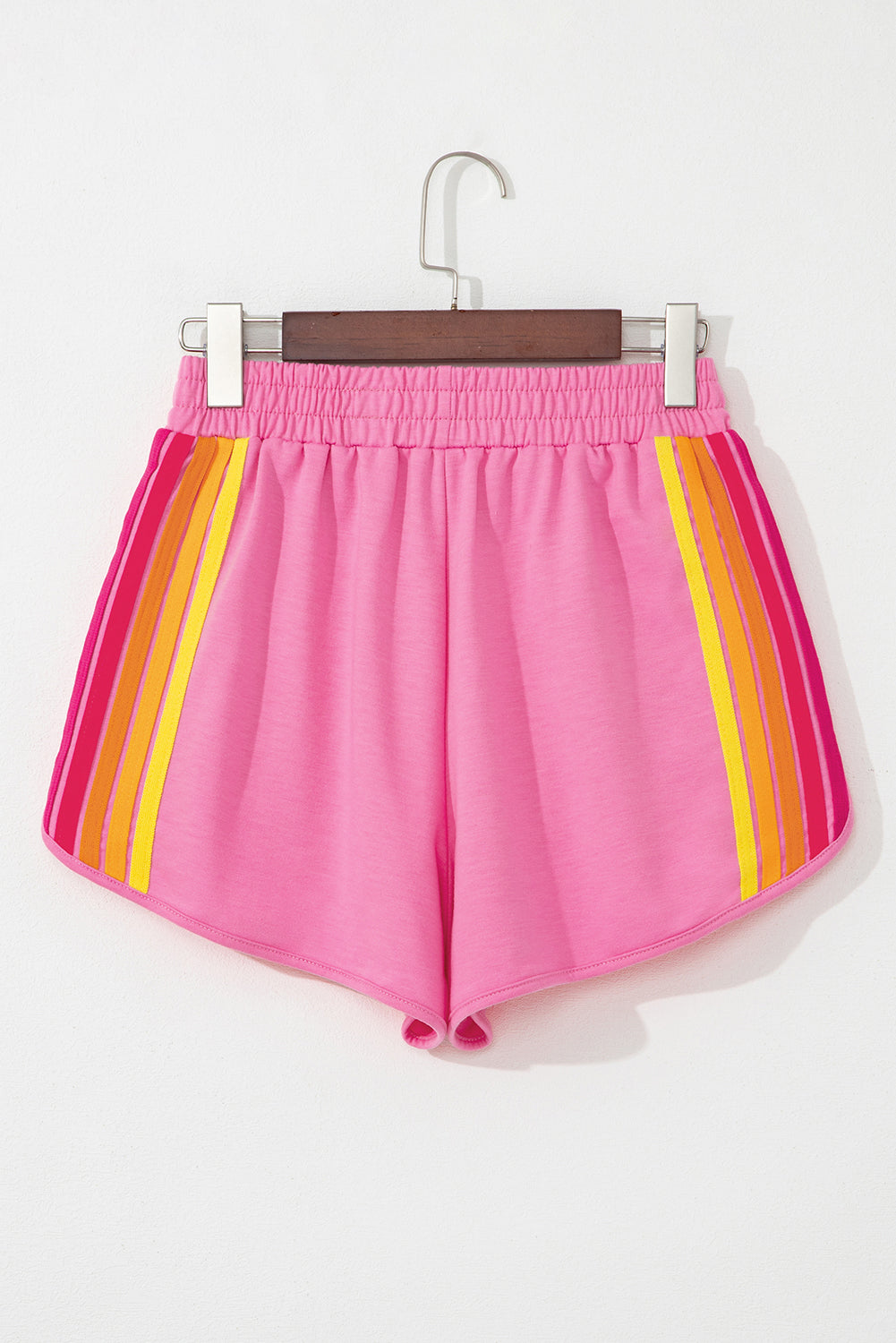 Bonbon Color Block Stripes Elastic High Waist Active Shorts-Bella Boutique Collective