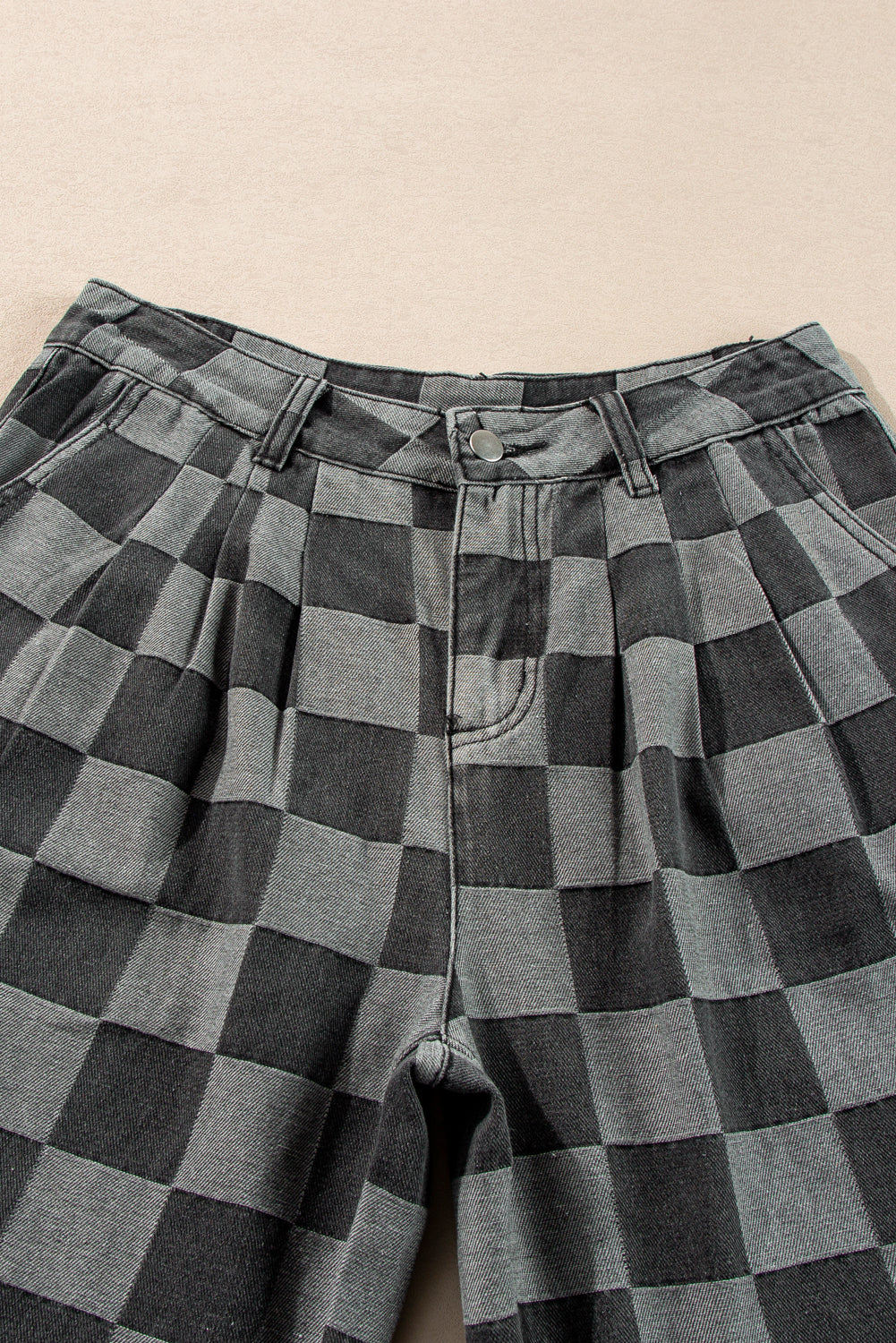 Dark Grey Checkered Denim Wide Leg Jeans-Bella Boutique Collective