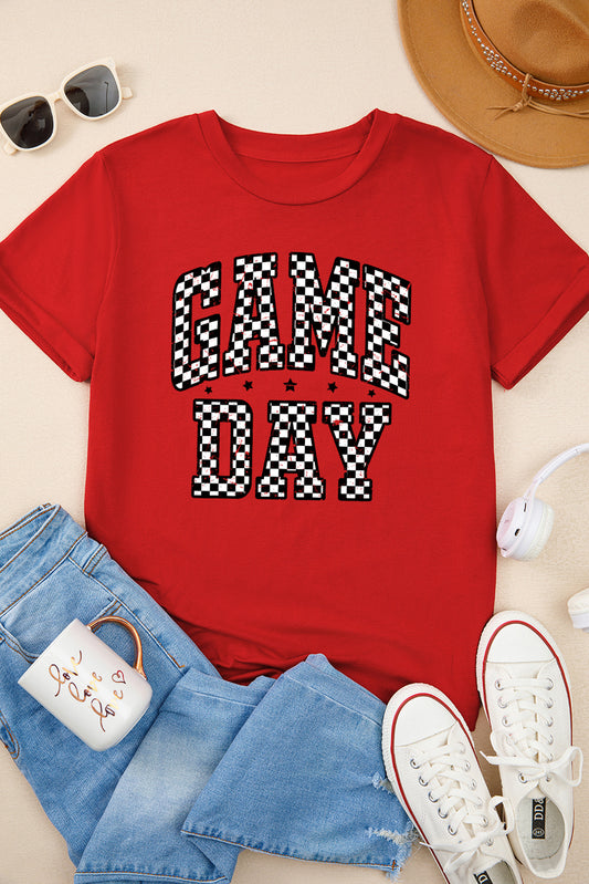 Red Checkered Game Day Graphic T Shirt-Bella Boutique Collective
