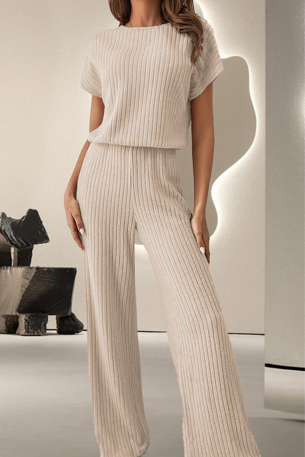 Round Neck Short Sleeve Jumpsuit-Bella Boutique Collective