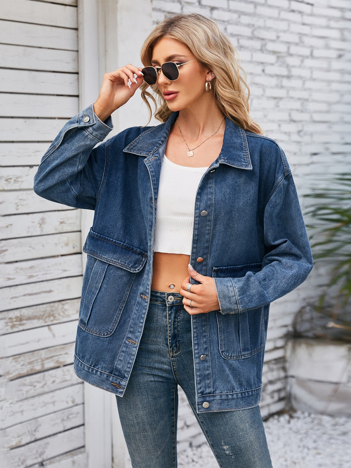 Button Up Long Sleeve Denim Jacket-Bella Boutique Collective