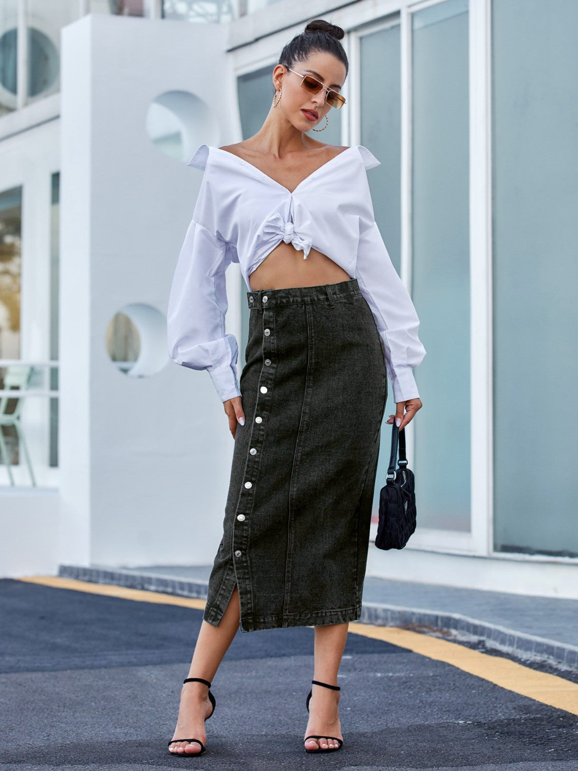 Button Down Denim Skirt-Bella Boutique Collective