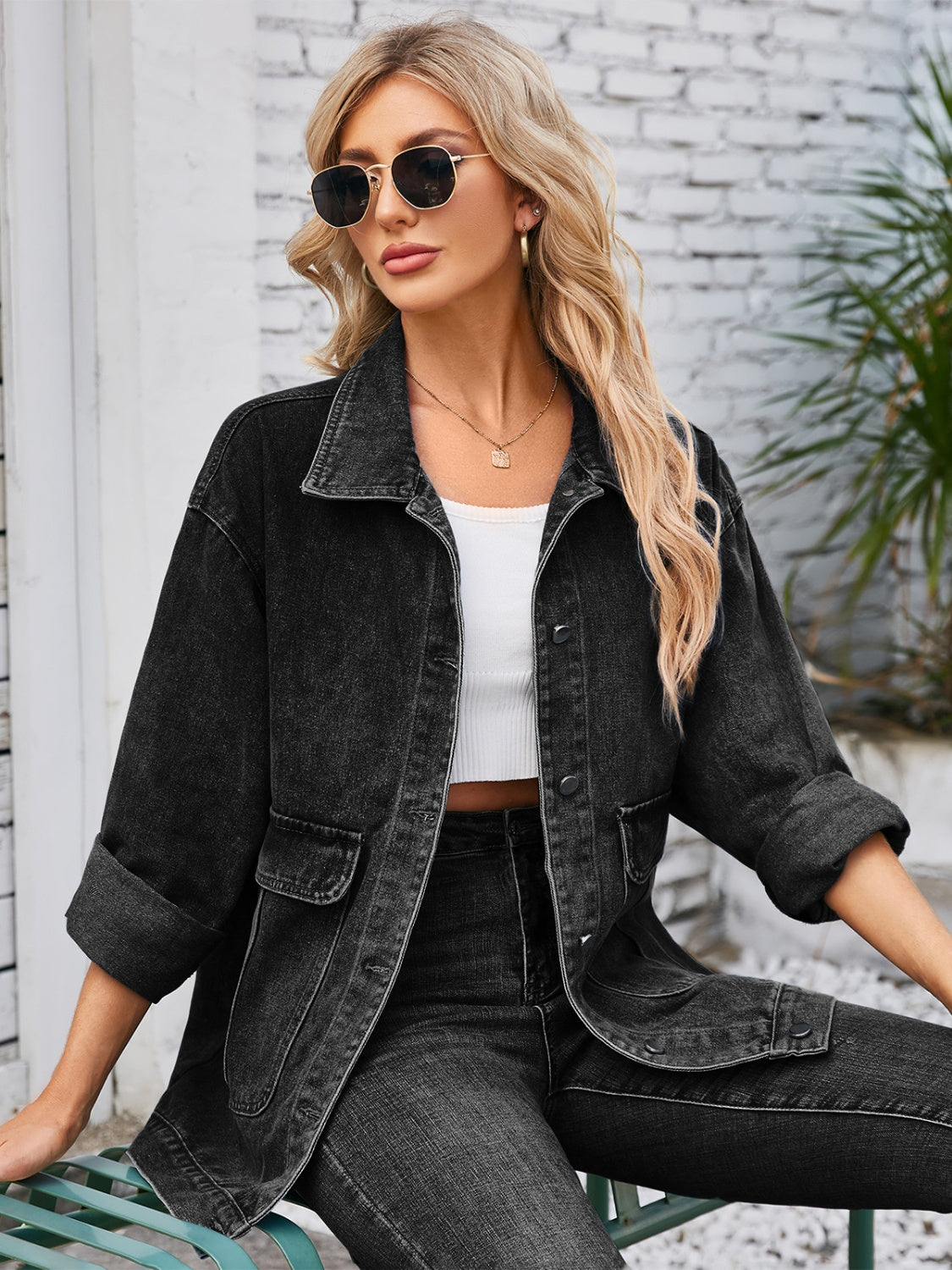 Button Up Long Sleeve Denim Jacket-Bella Boutique Collective