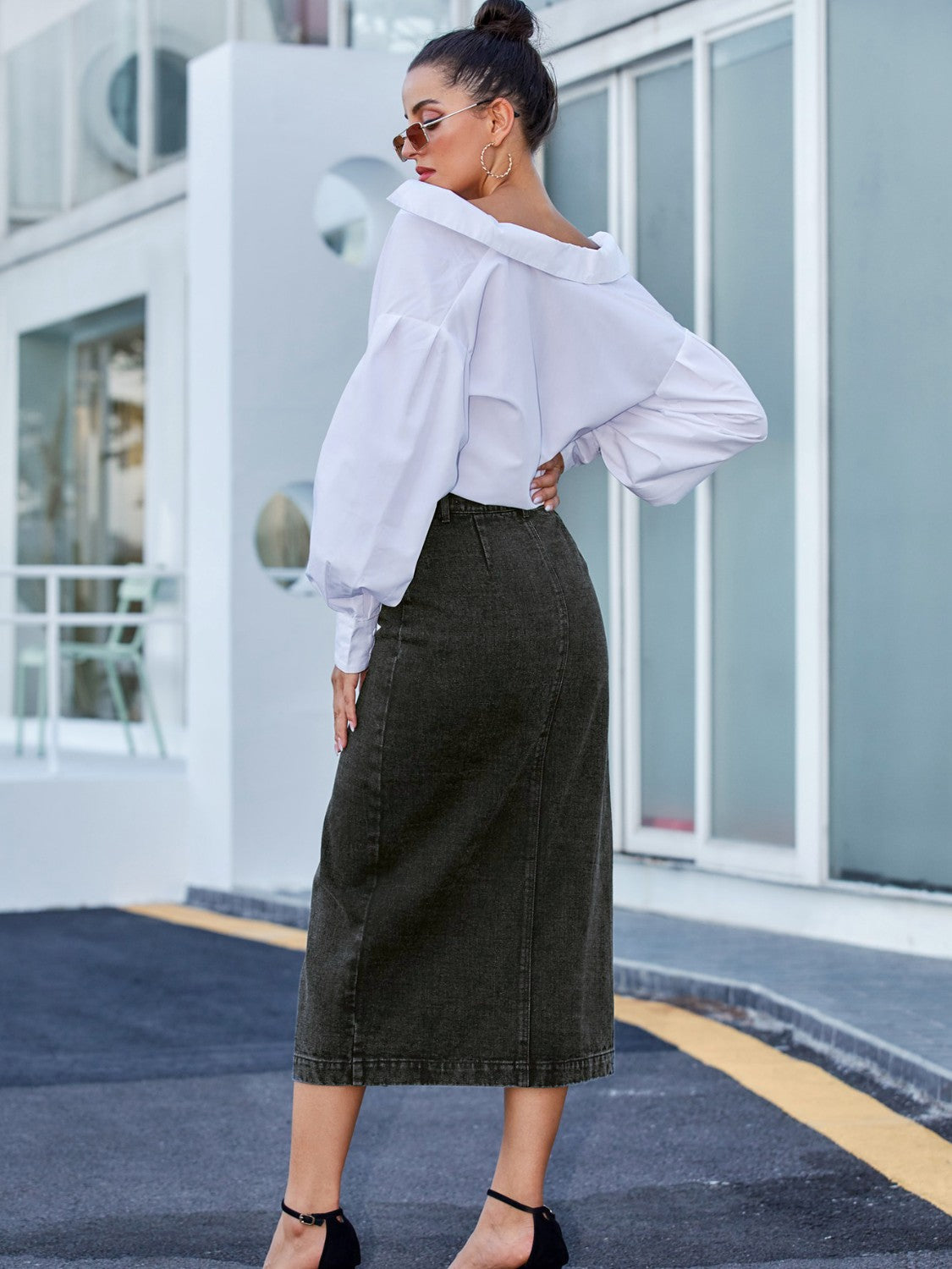 Button Down Denim Skirt-Bella Boutique Collective
