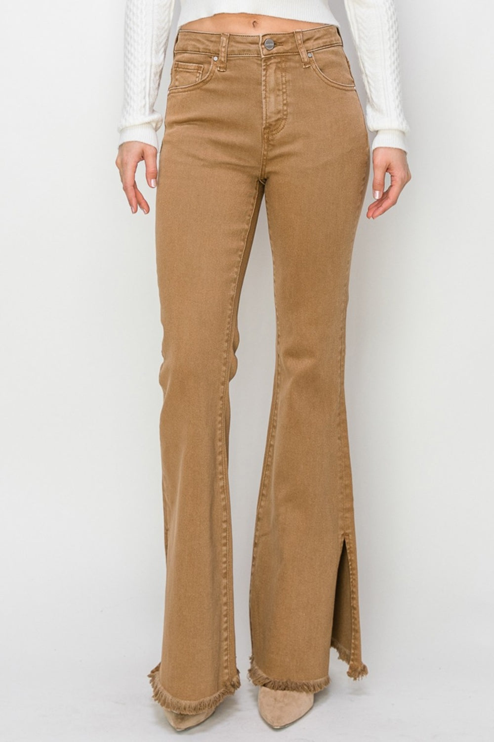 RISEN Bailey Full Size High Waist Side Slit Flare Jeans-Bella Boutique Collective