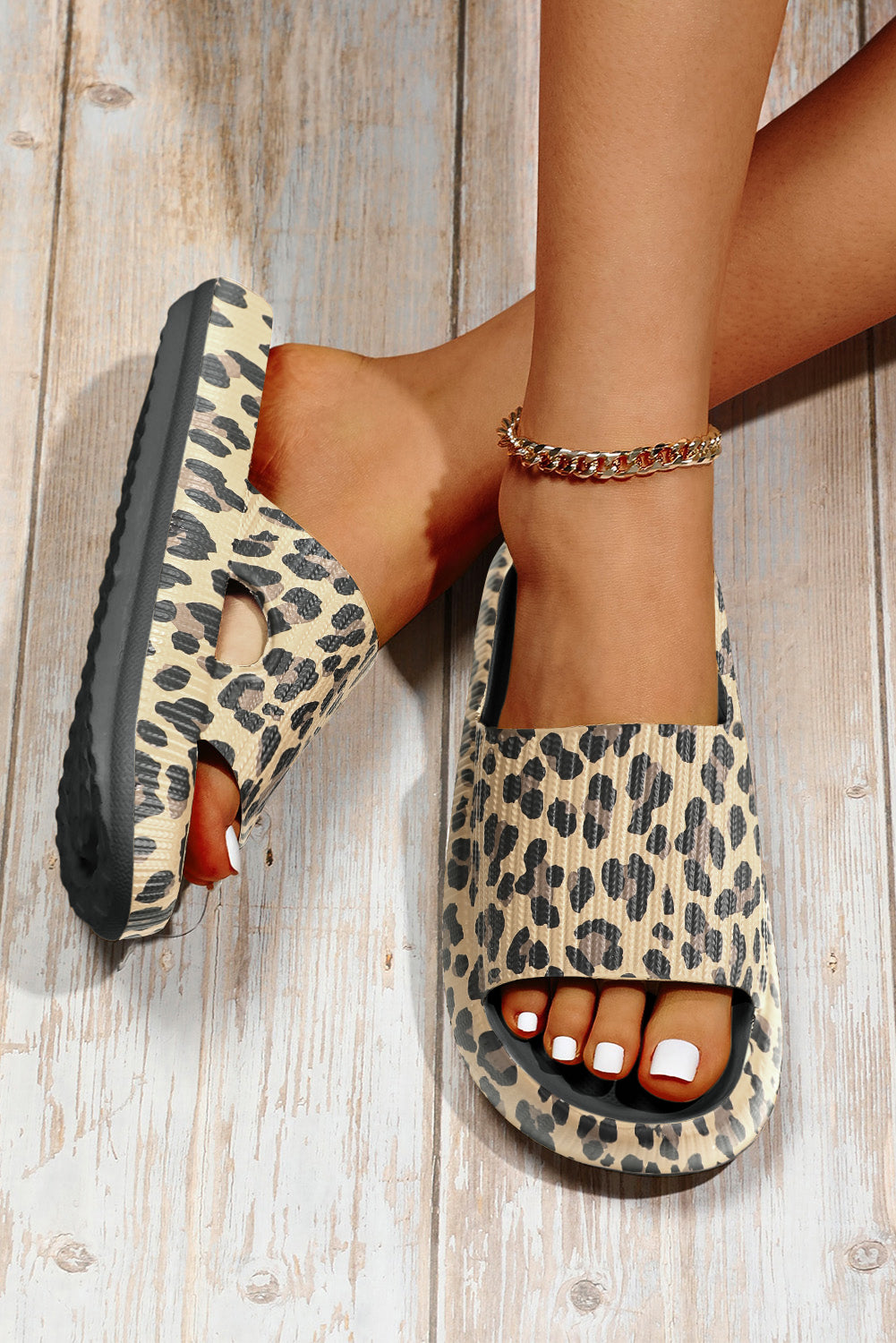 Black Print Thick Sole Slip On Slippers-Bella Boutique Collective
