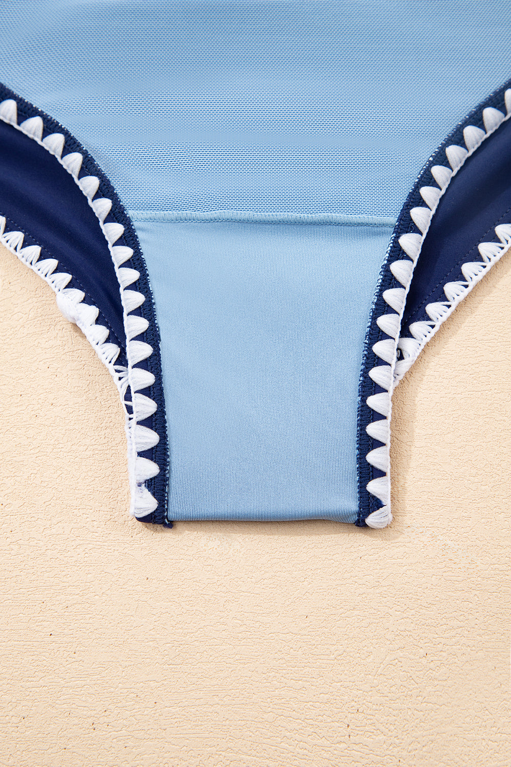 Beau Blue Ric Rac Trim Contrasted Patchwork Cutout One Piece Swimsuit