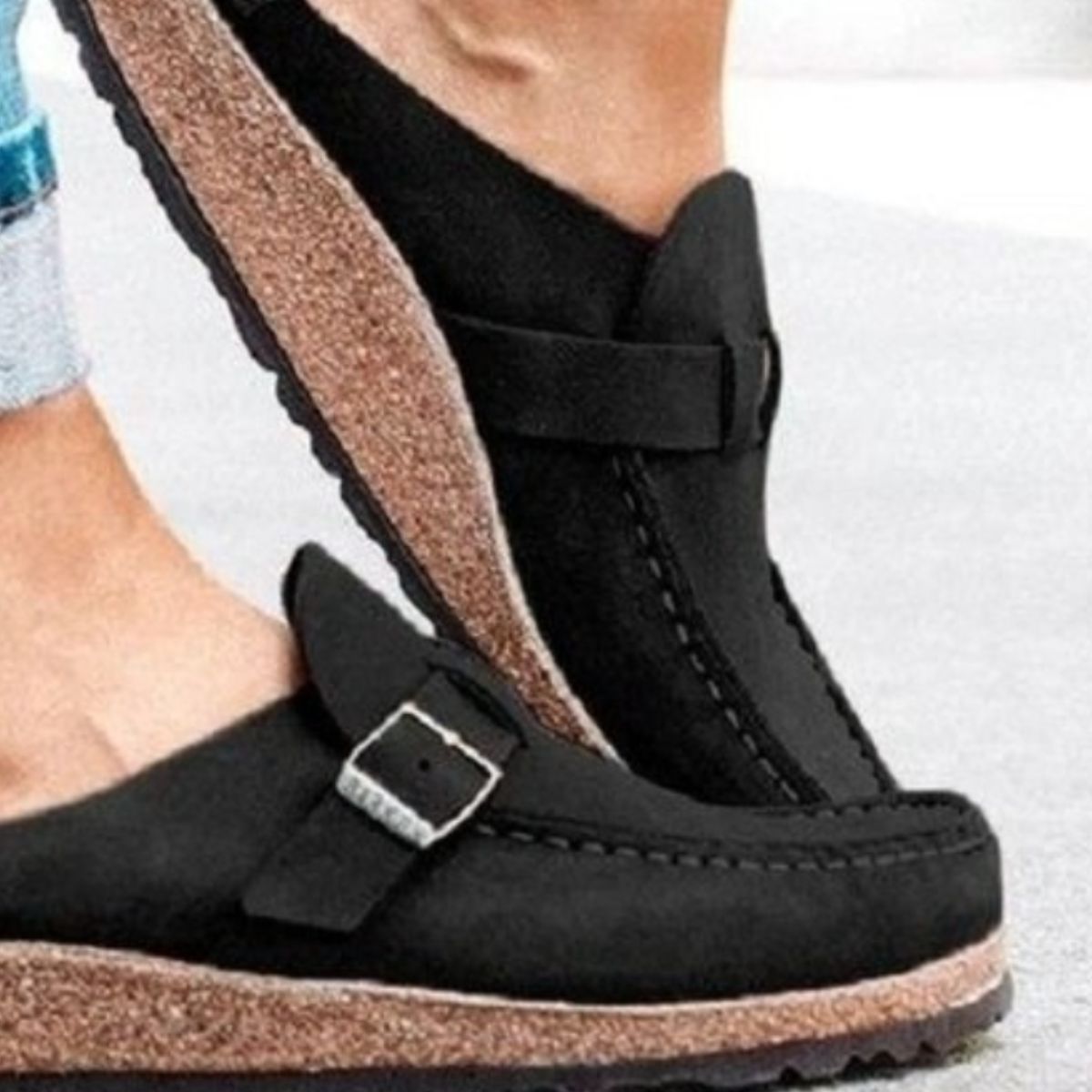 Round Toe Low Heel Buckle Loafers-Bella Boutique Collective