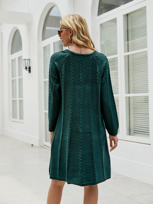 Cable-Knit Long Sleeve Sweater Dress-Bella Boutique Collective