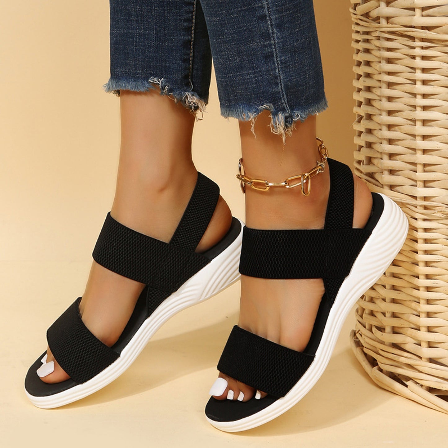 Rubber Open Toe Low Heel Sandals-Bella Boutique Collective