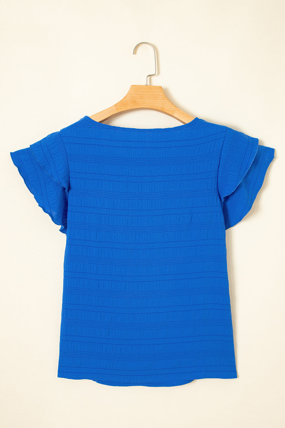 Dark Blue Textured Ruffled Sleeve Round Neck Top-Bella Boutique Collective