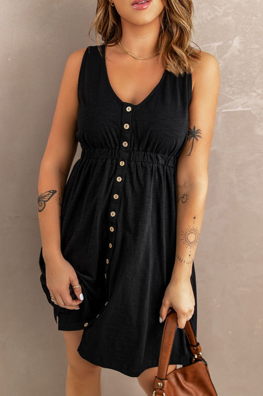 Sleeveless Button Down Mini Magic Dress-Bella Boutique Collective