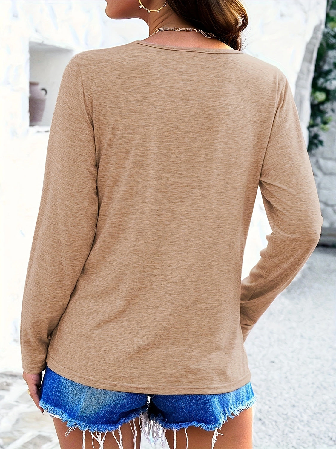 Crisscross V-Neck Long Sleeve T-Shirt-Bella Boutique Collective