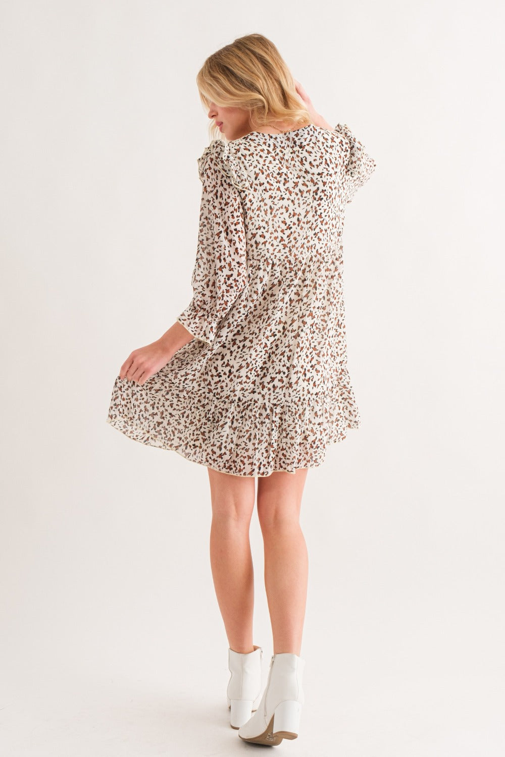 And The Why Leopard Ruffle Hem Woven Mini Dress-Bella Boutique Collective