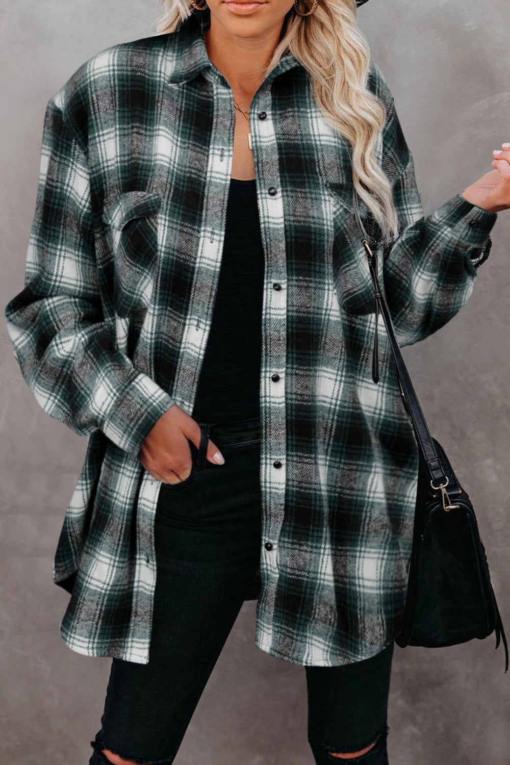 Full Size Plaid Collared Neck Long Sleeve Shirt-Bella Boutique Collective