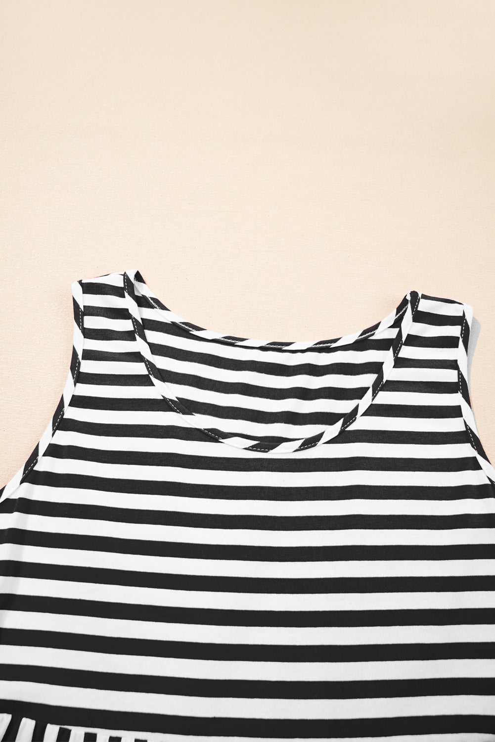 Black Stripe U Neck Sleeveless Loose Fit Mini Dress-Bella Boutique Collective