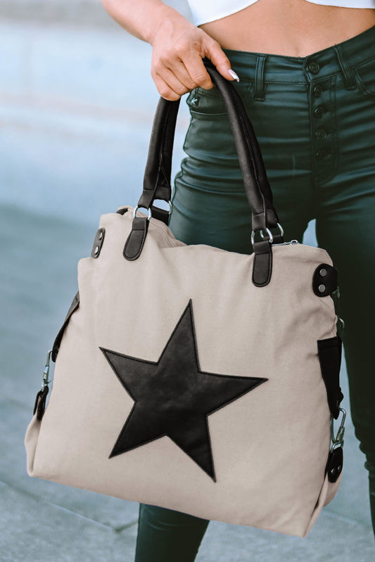 Beige Casual Five-pointed Star Canvas Tote Bag-Bella Boutique Collective
