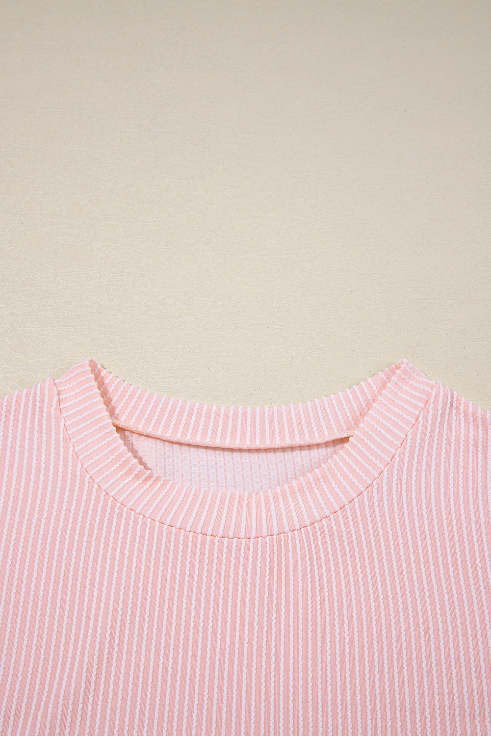 Pink Corded Knit Color Block Pocketed Crew Neck T Shirt-Bella Boutique Collective