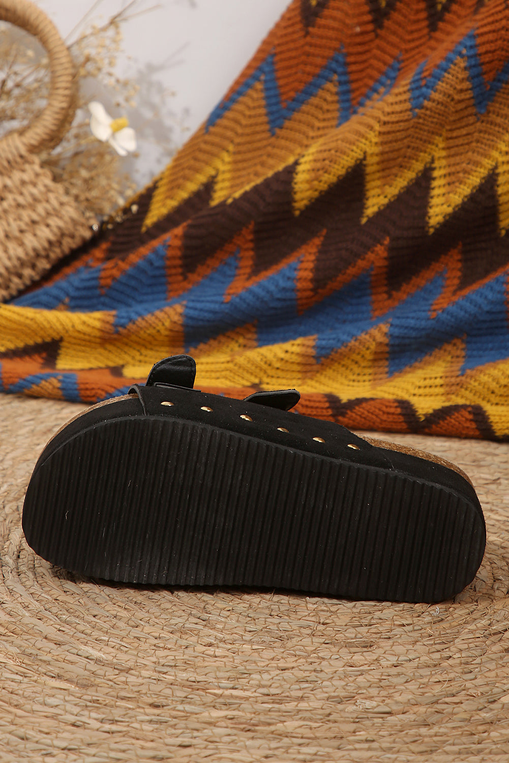 Black Suede Buckle Decor Footbed Sandal Slippers-Bella Boutique Collective