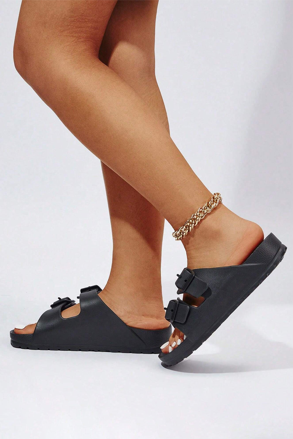 Black Double-buckle EVA Slippers-Bella Boutique Collective