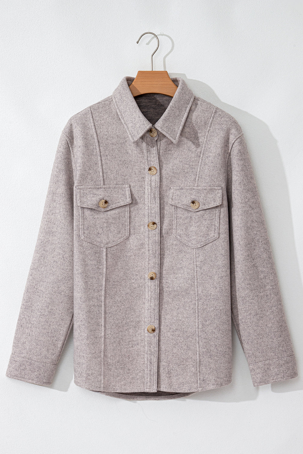 Light Grey Turn Down Collar Flap Pockets Buttoned Shacket-Bella Boutique Collective