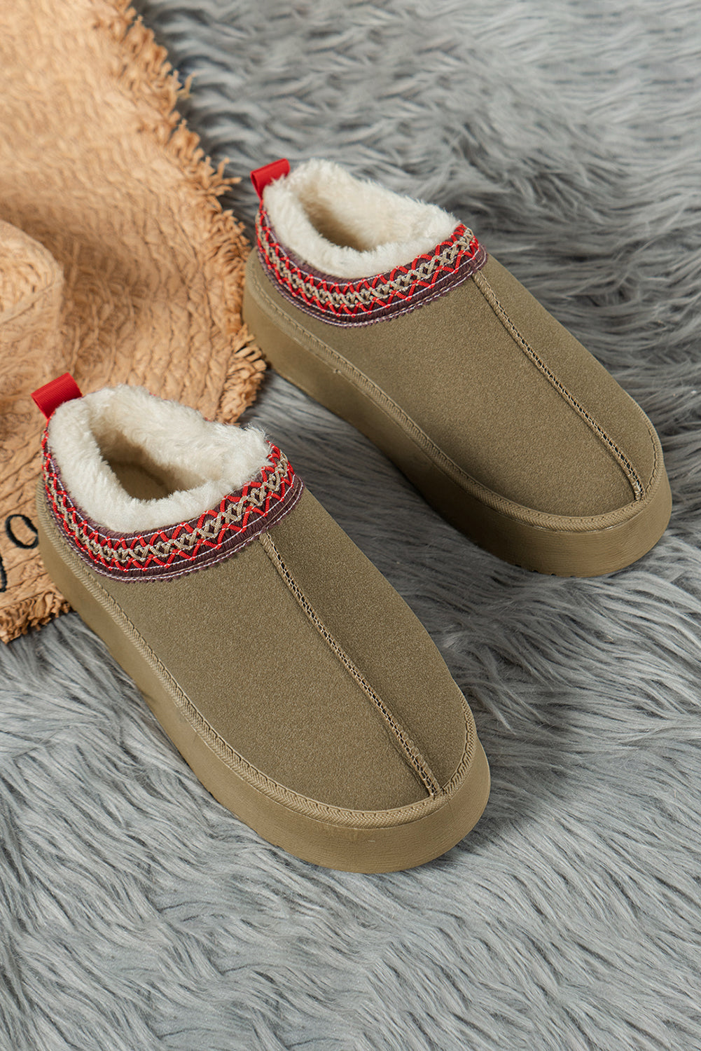 Sage Green Contrast Print Suede Plush Lined Snow Boots-Bella Boutique Collective
