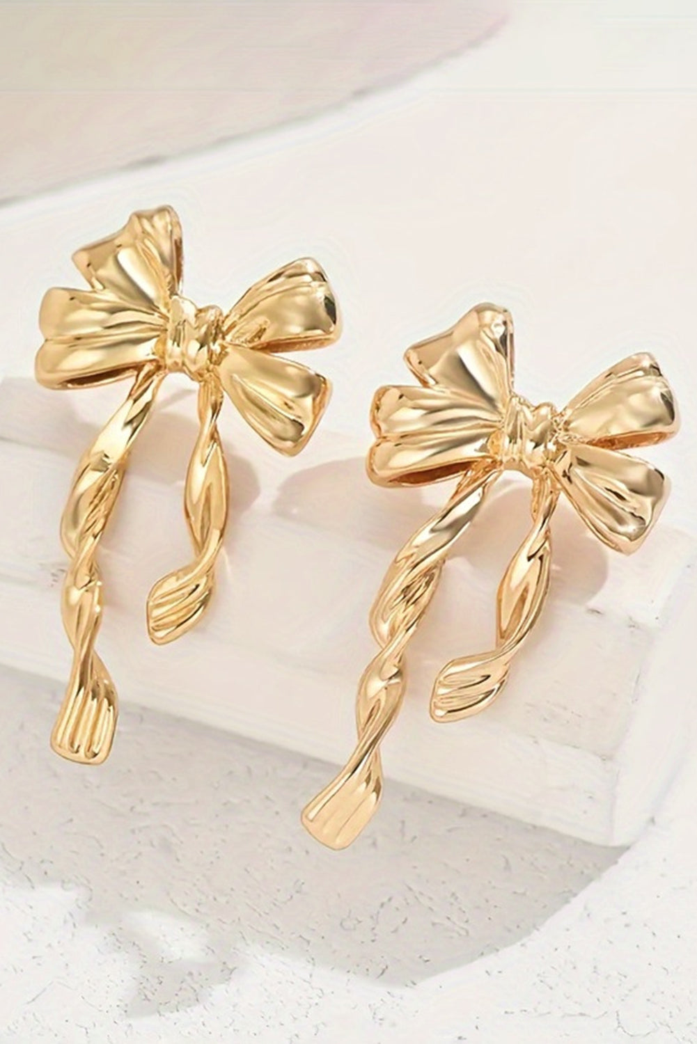 Gold Bow Knot Plated Alloy Stud Earrings-Bella Boutique Collective