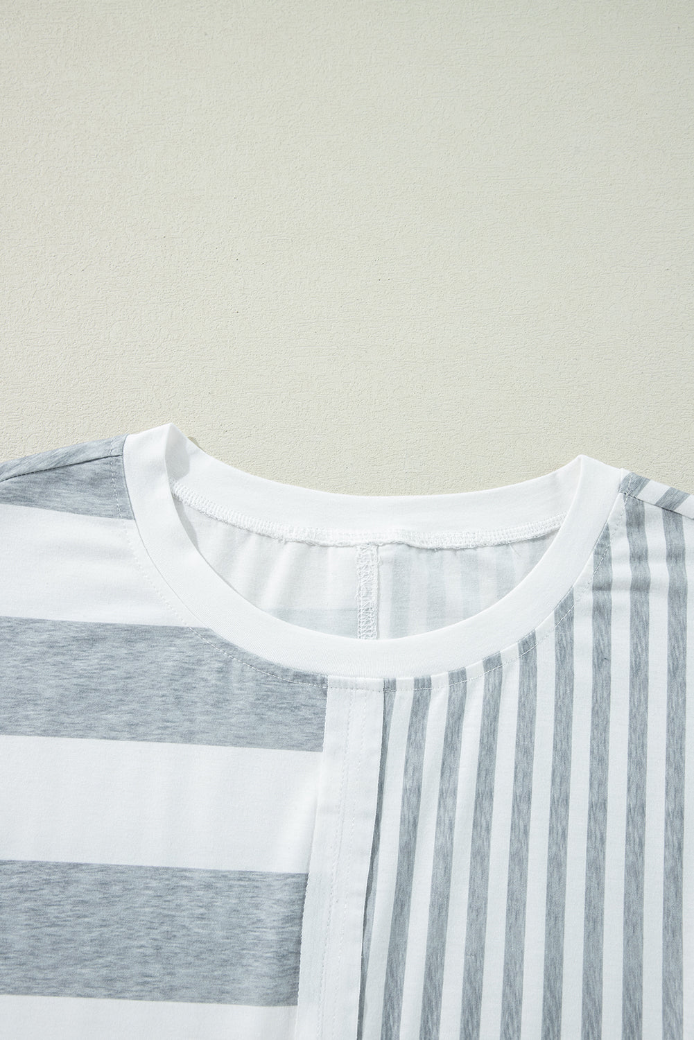 Gray Stripe Mixed Printed Short Sleeve Shift Mini T Shirt Dress-Bella Boutique Collective