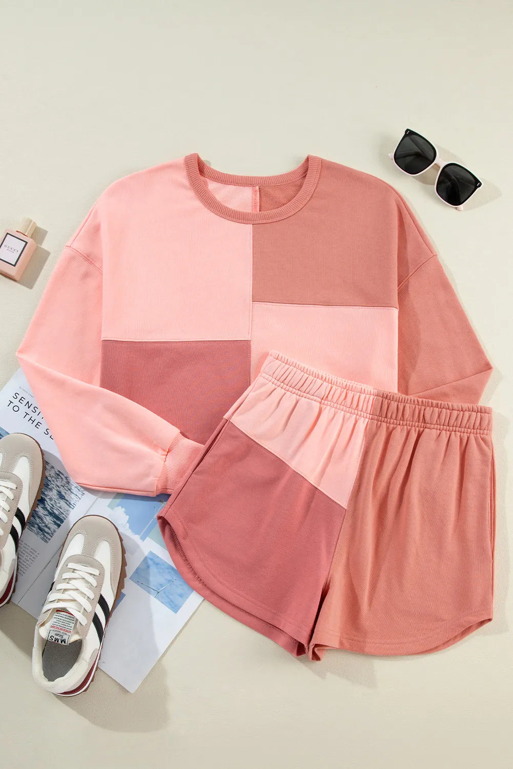 Color Block Round Neck Top and Shorts Set-Bella Boutique Collective