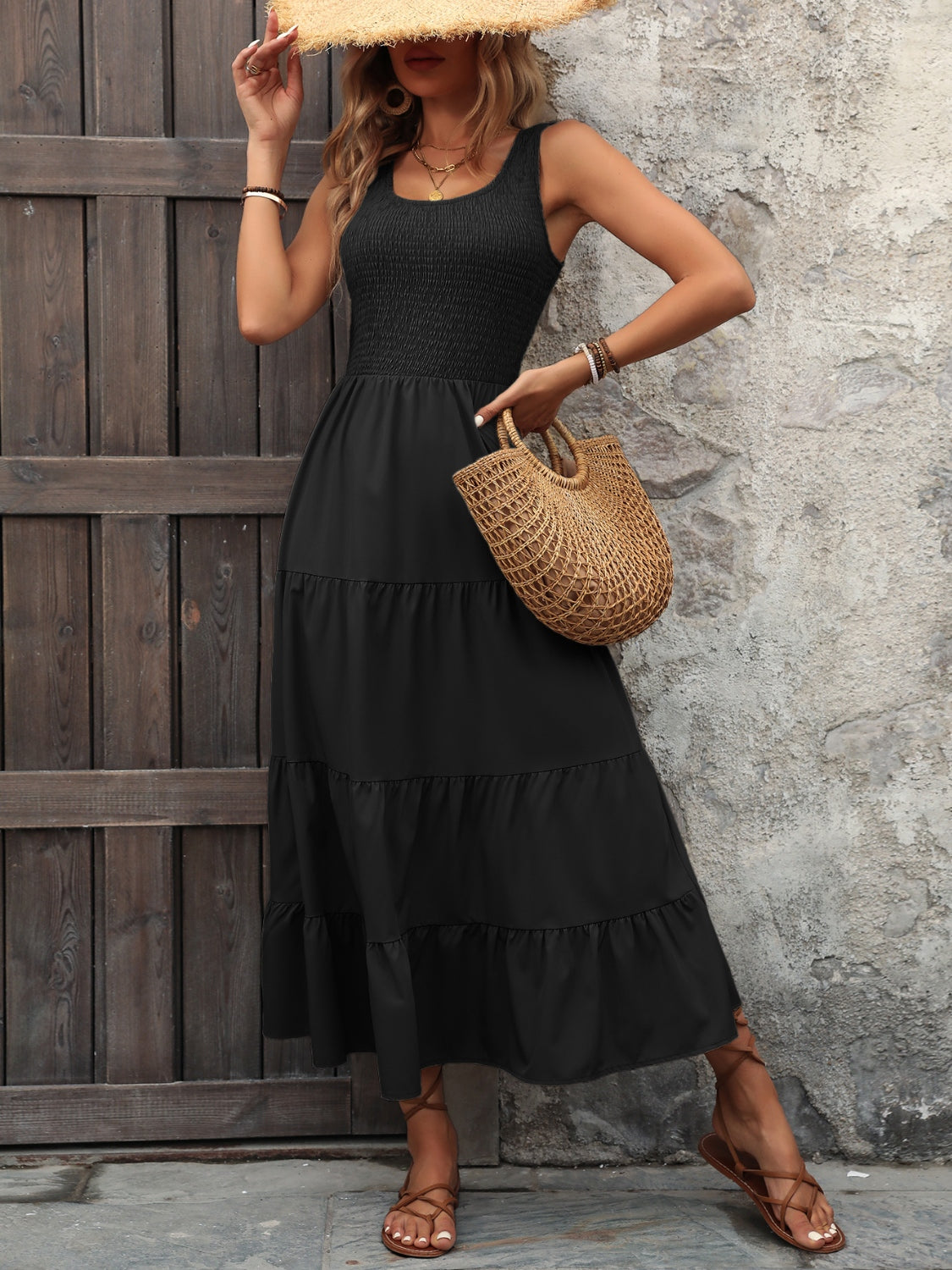 Ivy Lane Smocked Scoop Neck Sleeveless Tank Dress-Bella Boutique Collective