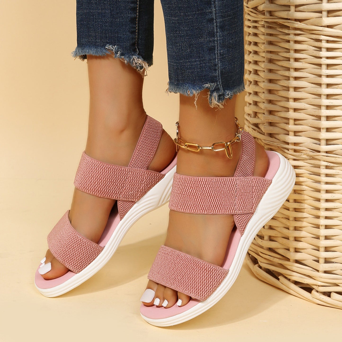 Rubber Open Toe Low Heel Sandals-Bella Boutique Collective