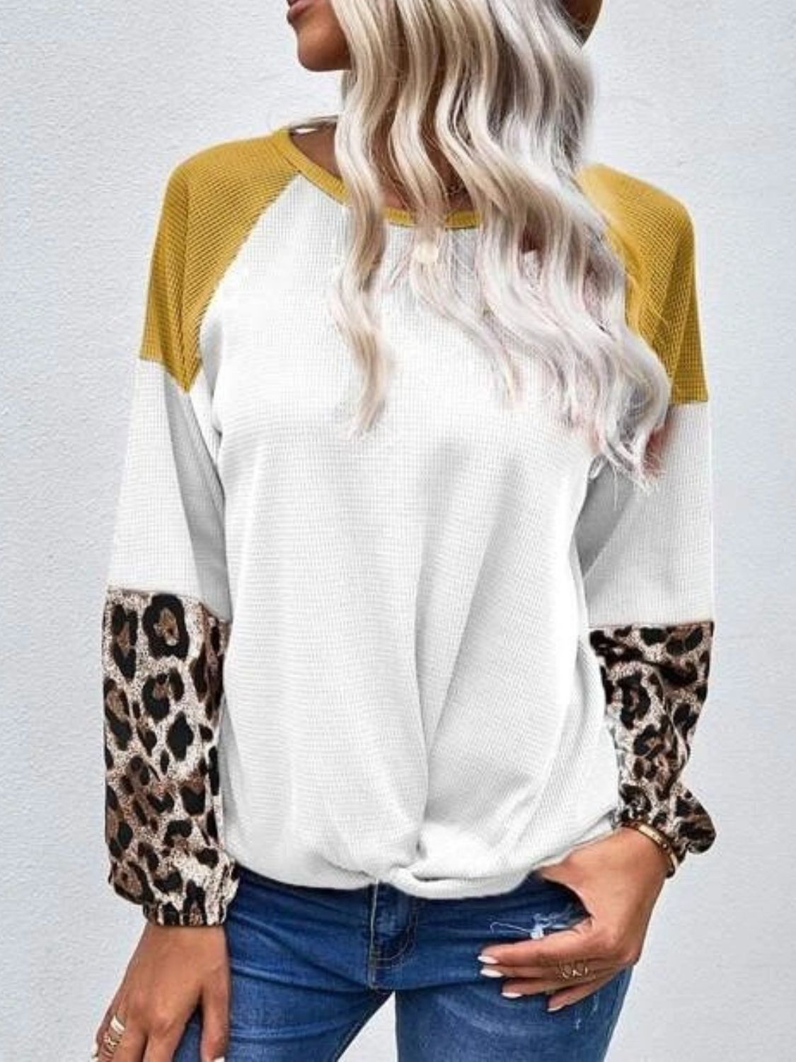 Twisted Color Block Round Neck Long Sleeve T-Shirt-Bella Boutique Collective