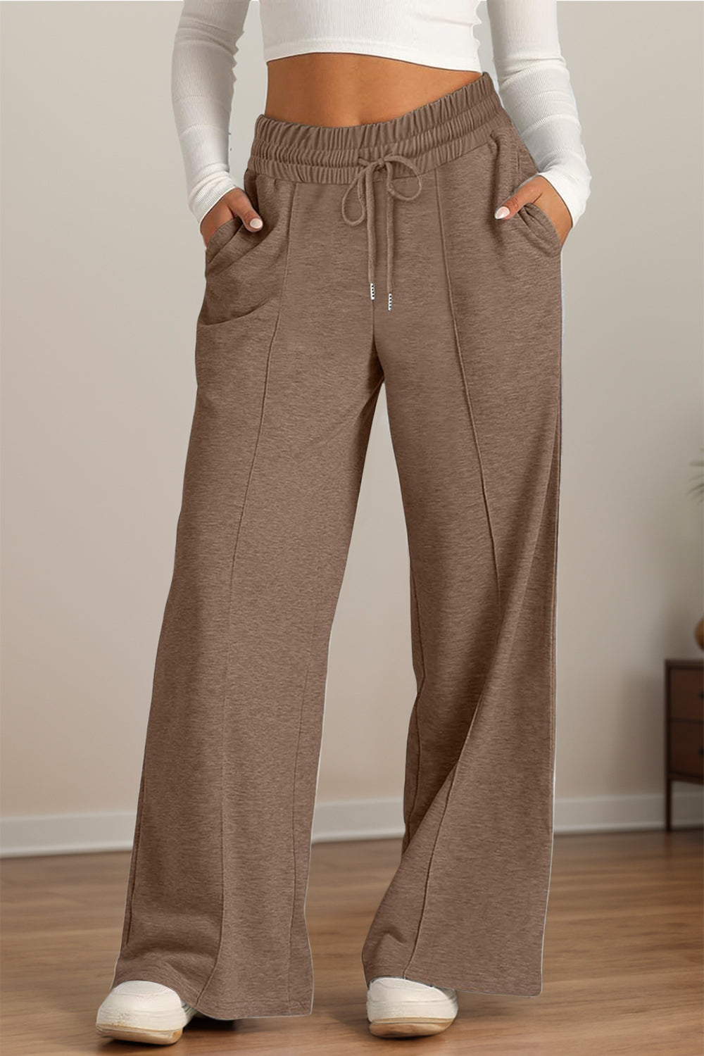 Drawstring Elastic Waist Wide Leg Pants-Bella Boutique Collective