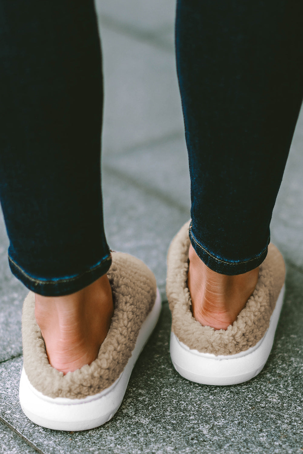 Pale Khaki Two-tone Knitted Warm Homewear Slippers-Bella Boutique Collective
