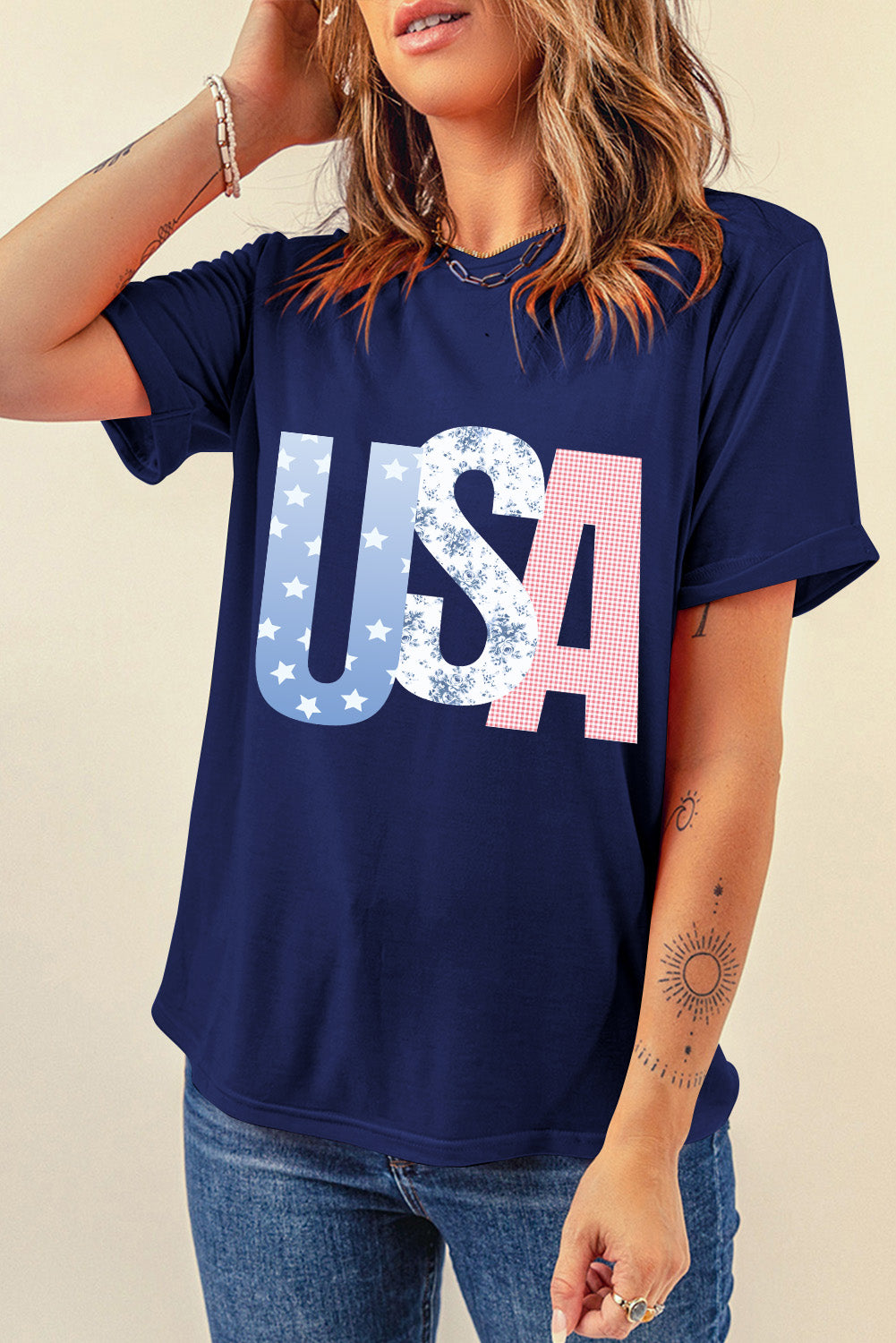 Blue USA Graphic July 4th Crew Neck T Shirt-Bella Boutique Collective