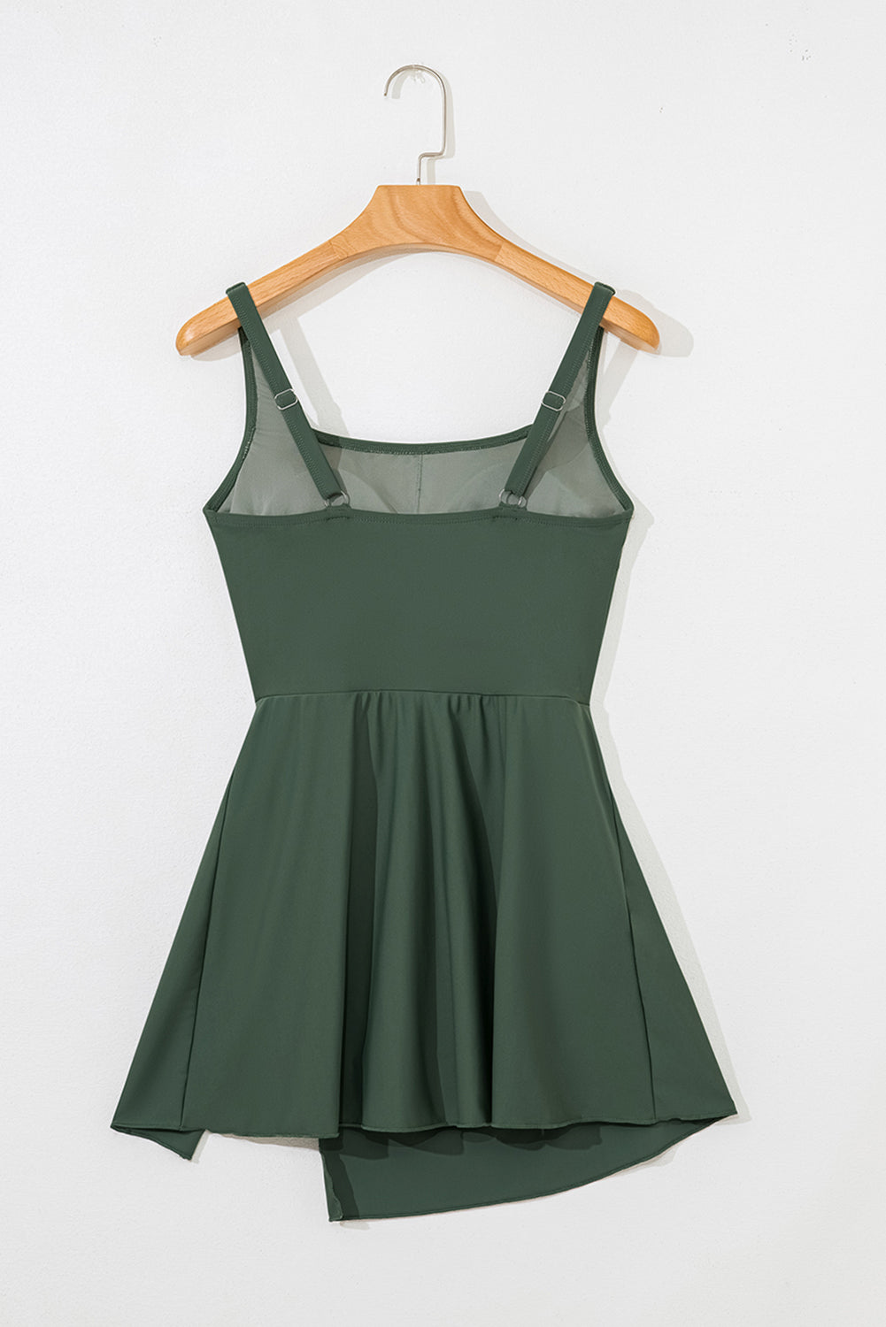 Mist Green Side Tied Waist Square Neck Adjustable Straps A-line One Piece Swim Dress-Bella Boutique Collective