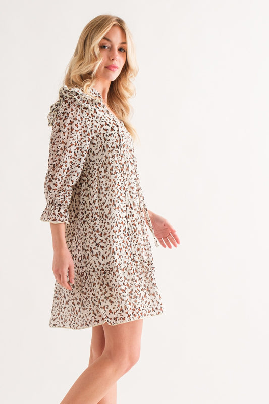 And The Why Leopard Ruffle Hem Woven Mini Dress-Bella Boutique Collective