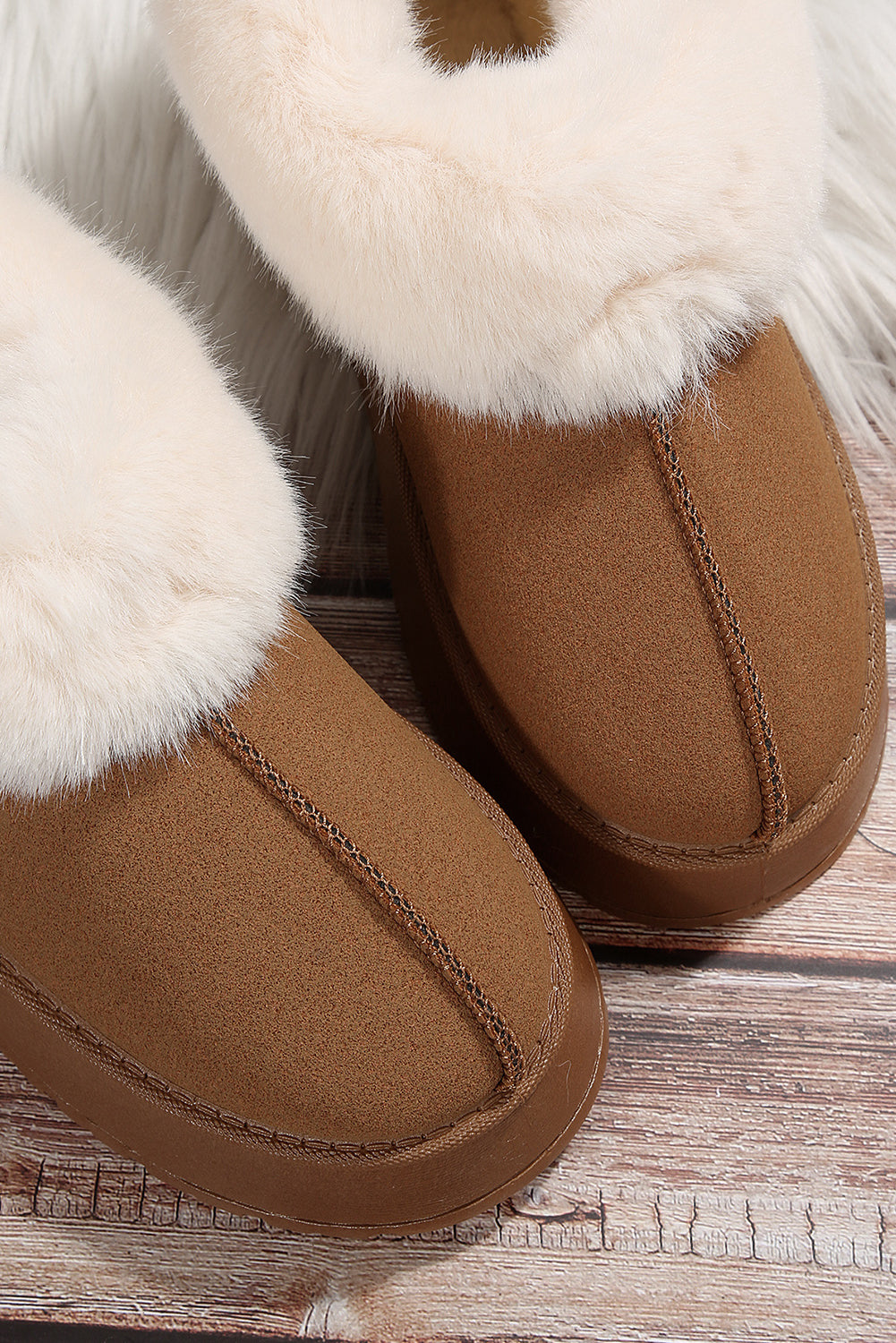 Chestnut Plush Suede Trim Thick Sole Flat Snow Boots-Bella Boutique Collective