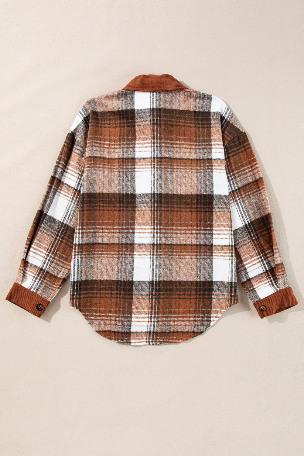 Cinnamon Plaid Corduroy Patchwork Chest Pocket Shacket-Bella Boutique Collective